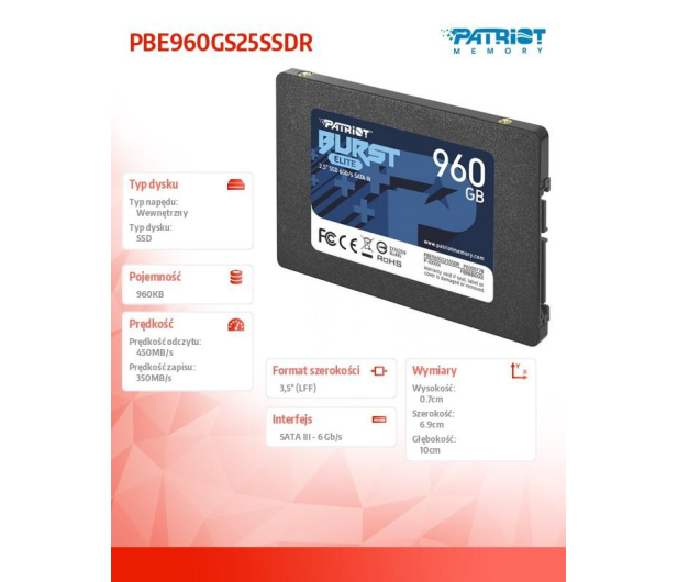 Patriot 960GB 2,5" SATA SSD BURST ELITE - 622639 - zdjęcie 6